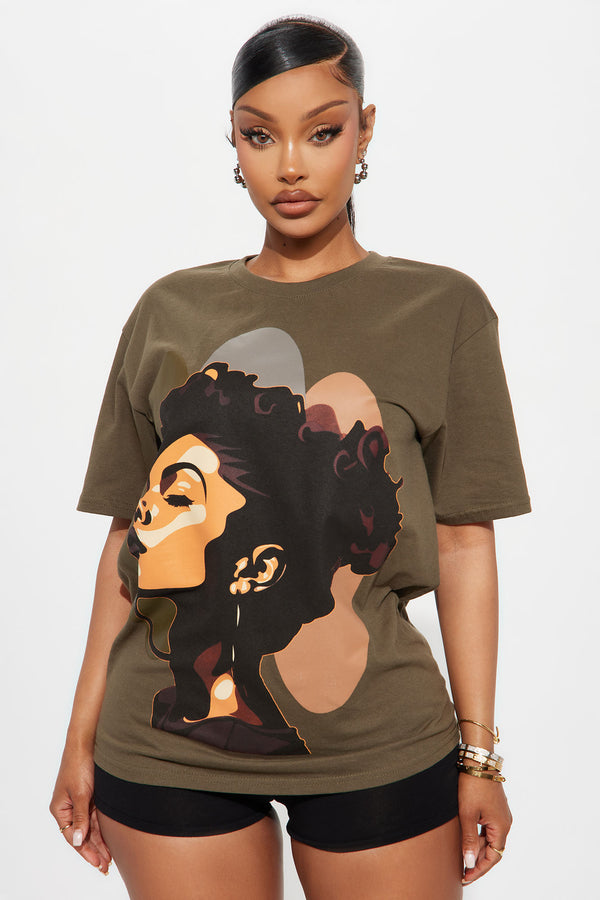 Fashion Nova Beautiful Woman Tee - Dark Olive