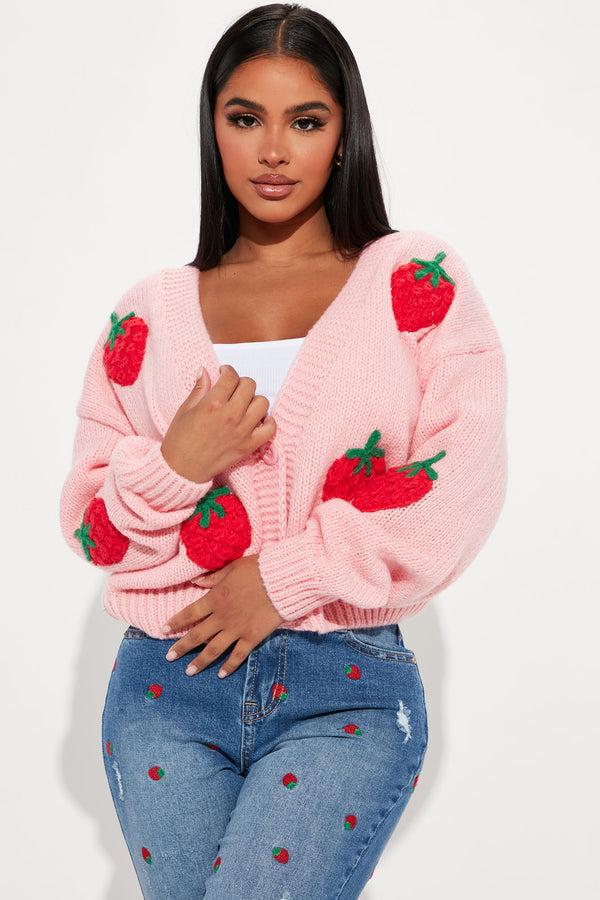 Fashion Nova Berry Sweet Strawberry Cardigan - Pink
