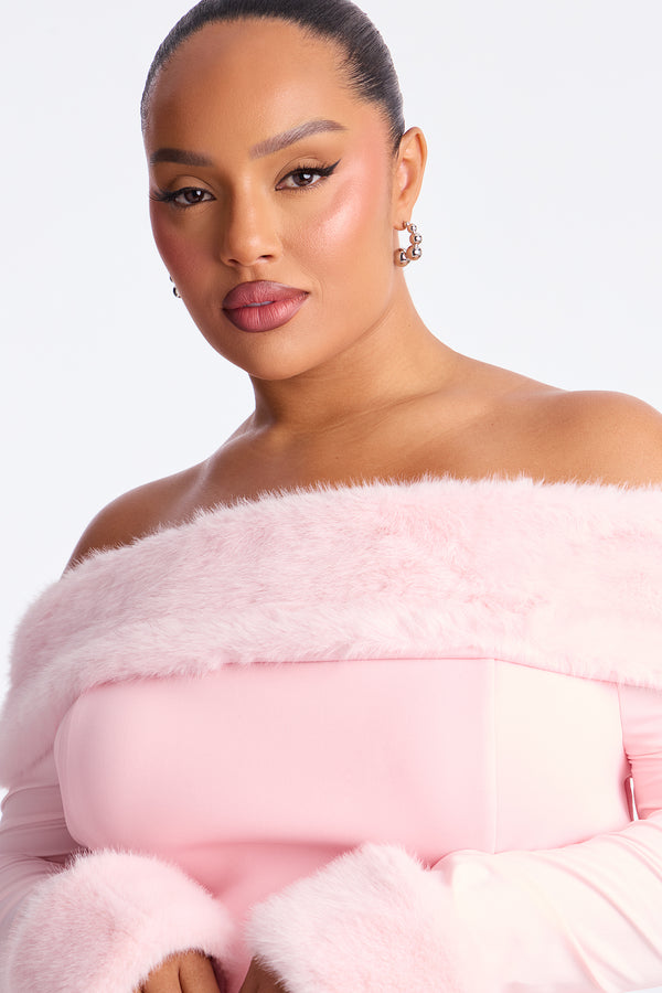 Fashion Nova Bianca Fur Scuba Mini Dress - Pink