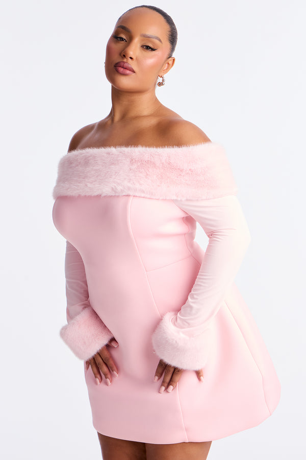 Fashion Nova Bianca Fur Scuba Mini Dress - Pink