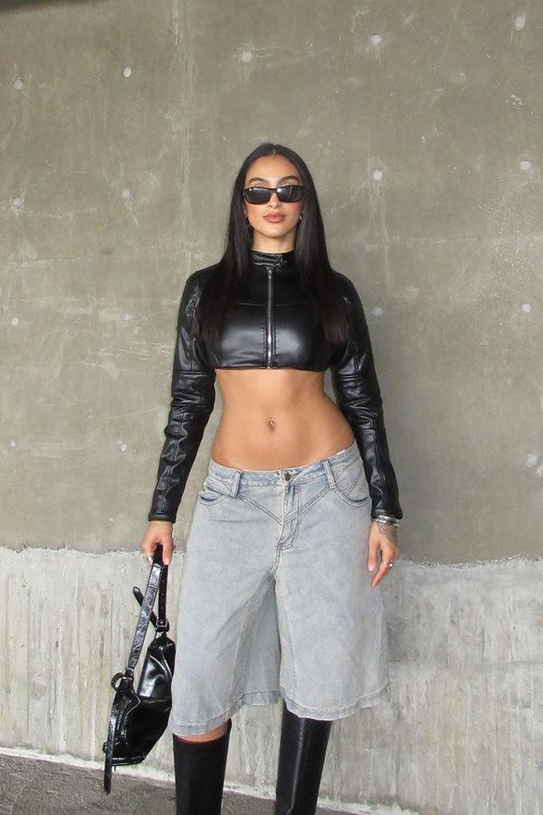 Fashion Nova Biker Club Faux Leather Jacket - Black