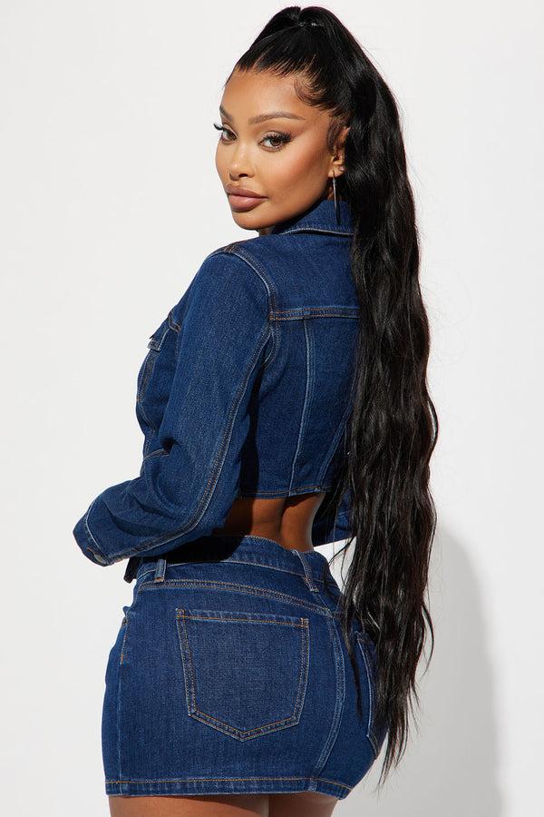 Fashion Nova Break Free Denim Skirt Set - Dark Wash