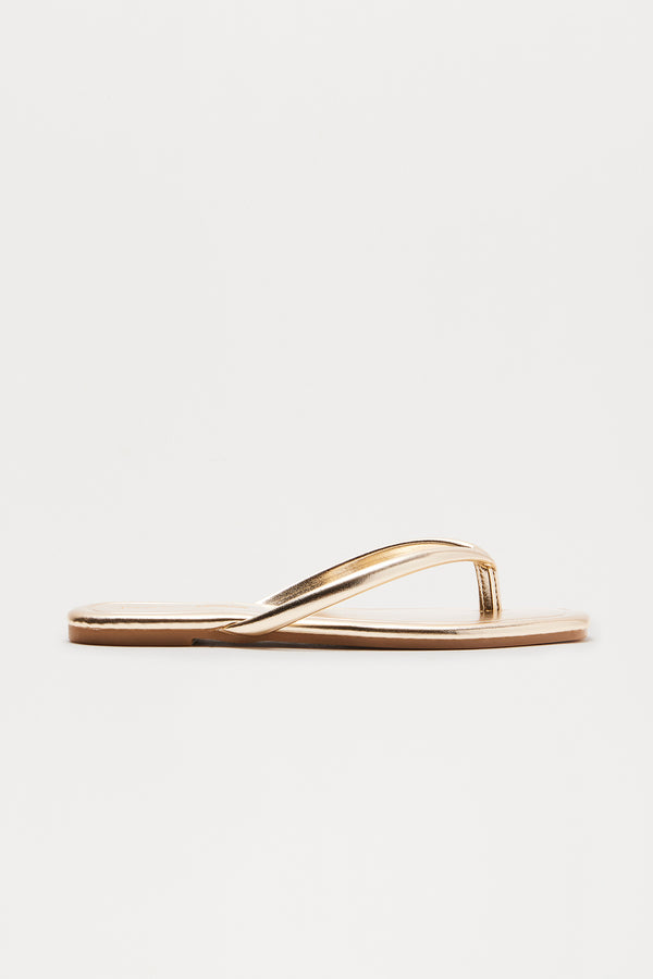 Fashion Nova Brent Metallic Flip Flops - Gold