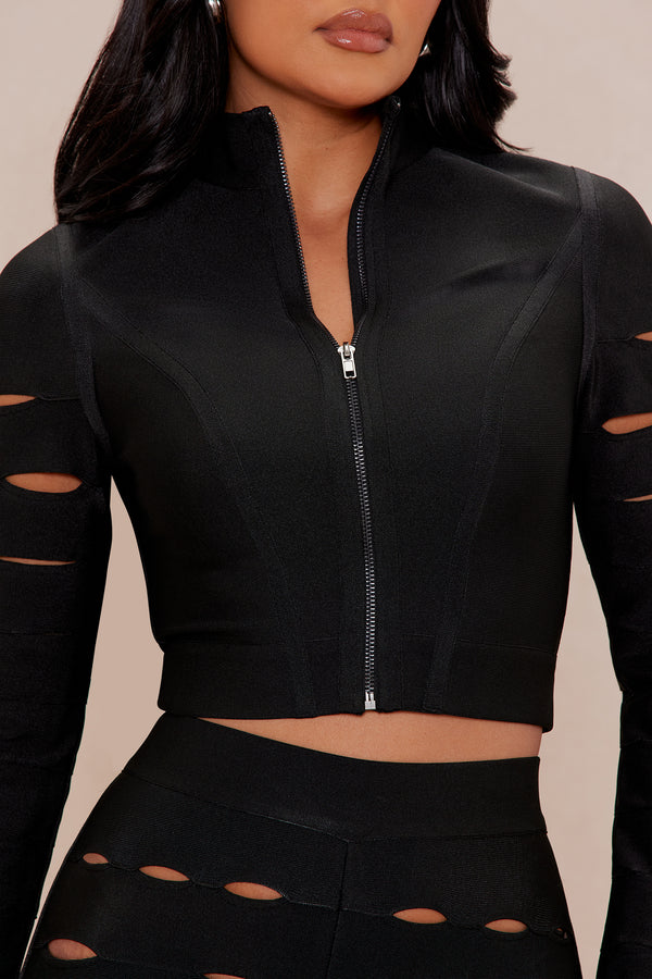 Fashion Nova Brielle Zip Up Bandage Pant Set - Black