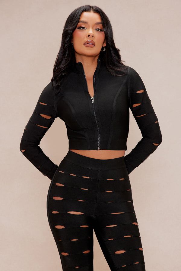 Fashion Nova Brielle Zip Up Bandage Pant Set - Black