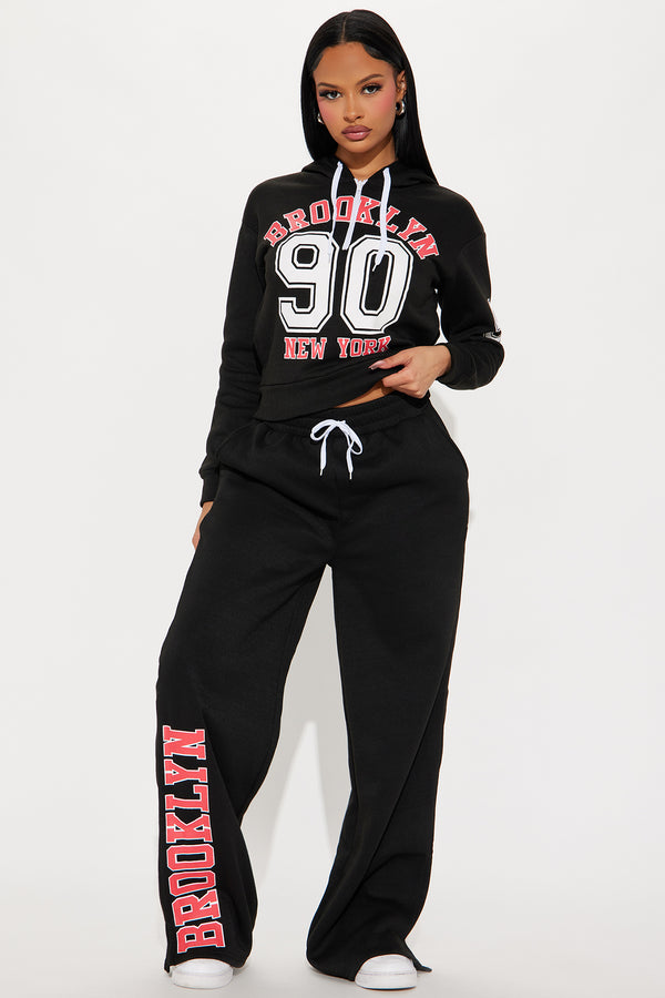 Fashion Nova Brooklyn NY Fleece Pant Set - Black/Red