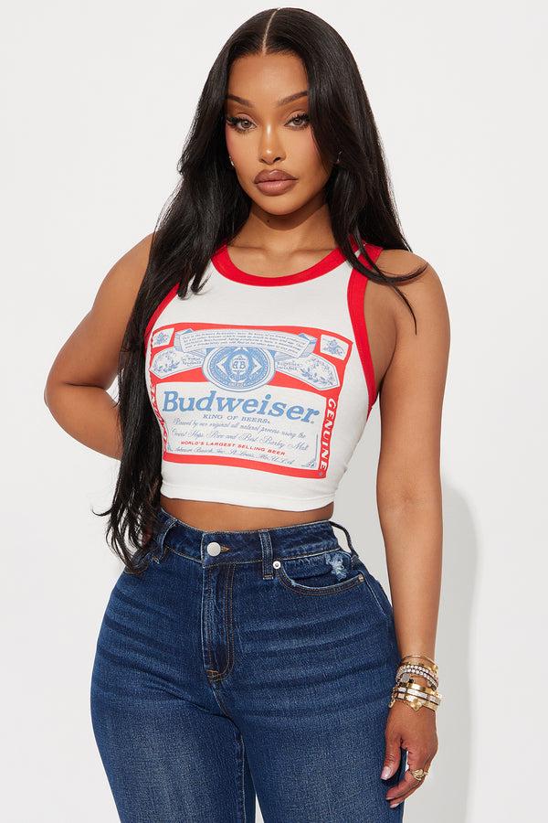 Fashion Nova Budweiser Ringer Cropped Tank - White
