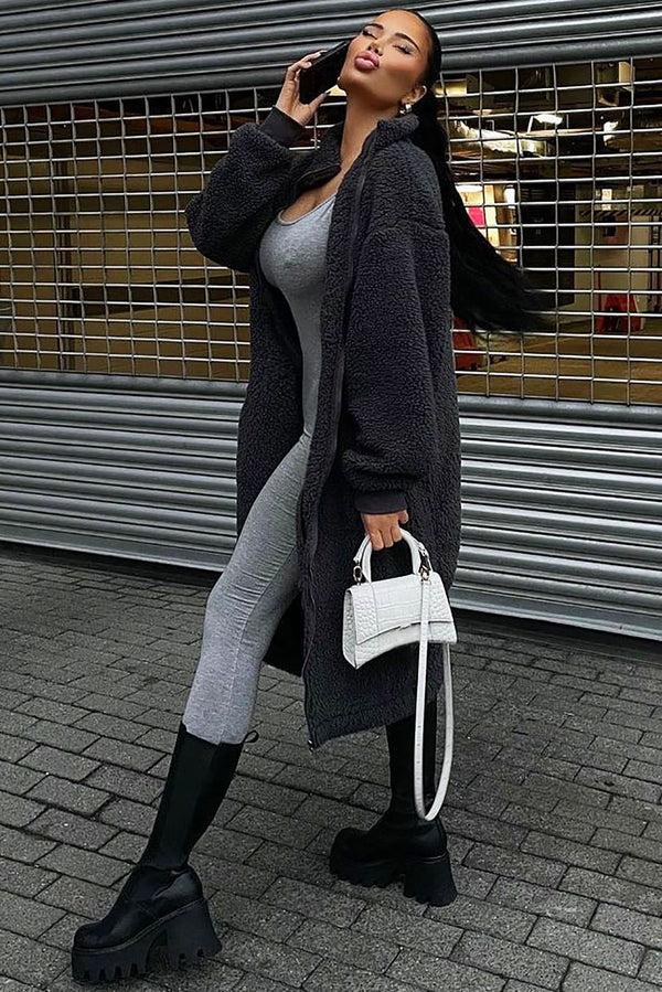 Fashion Nova Cabin Stay Sherpa Jacket - Charcoal