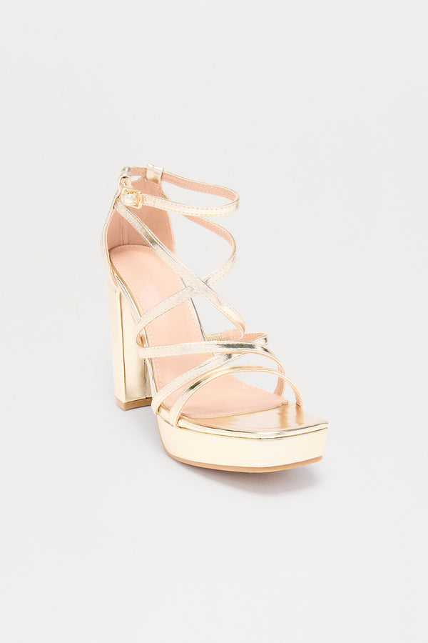 Fashion Nova Cadel Faux Leather Heels - Gold