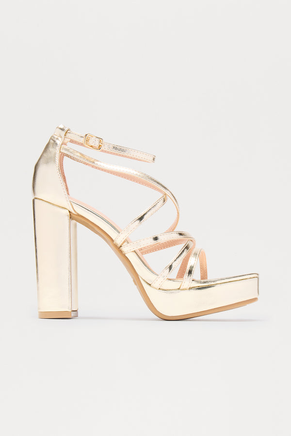 Fashion Nova Cadel Faux Leather Heels - Gold