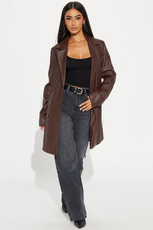 Fashion Nova Cameron Faux Leather Coat - Camel