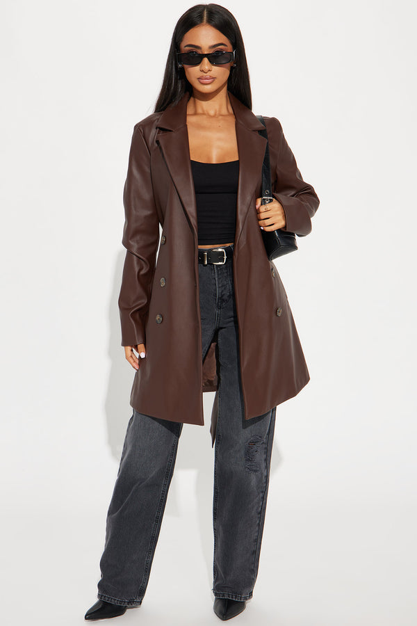 Fashion Nova Cameron Faux Leather Coat - Camel