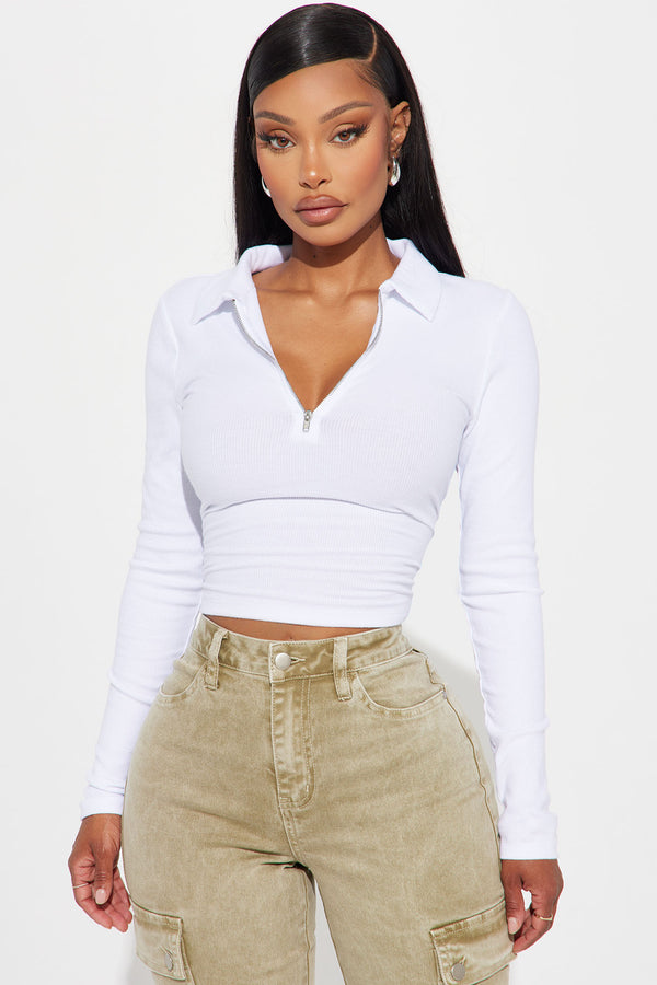 Fashion Nova Camila Collared Ribbed Top - White