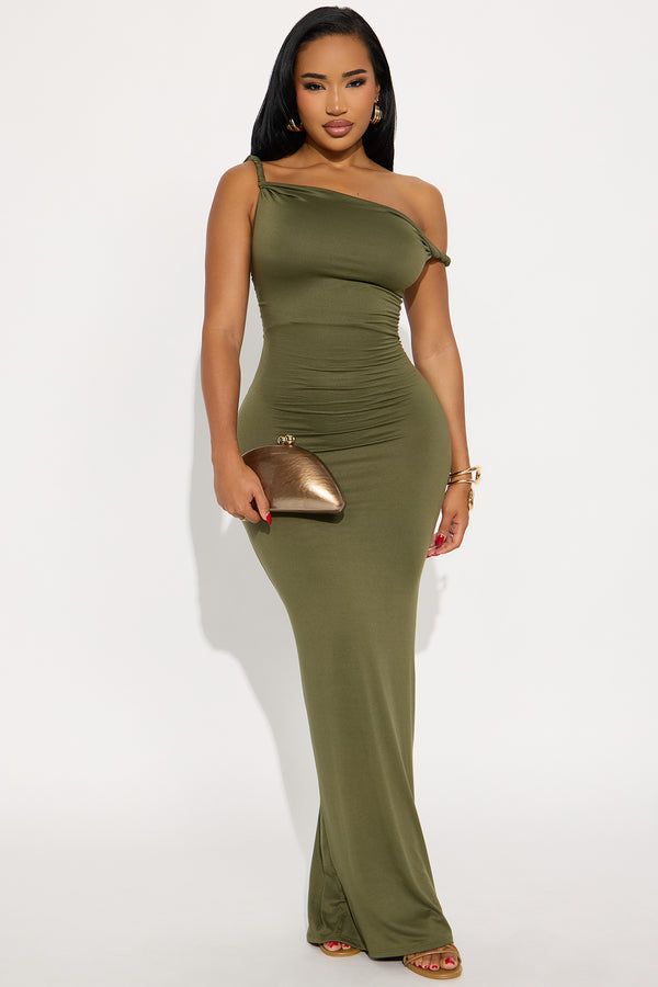 Fashion Nova Cassie Off Shoulder Maxi Dress - Olive