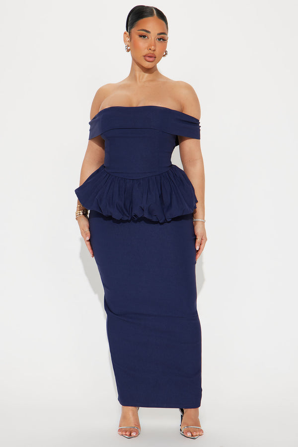 Fashion Nova Catherine Peplum Maxi Dress - Navy
