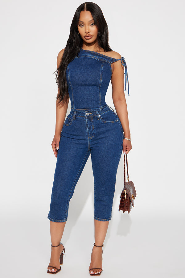 Fashion Nova Chloe Denim Capri Set - Medium Wash