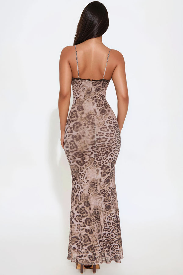 Fashion Nova Chloe Mesh Leopard Maxi Dress - Leopard