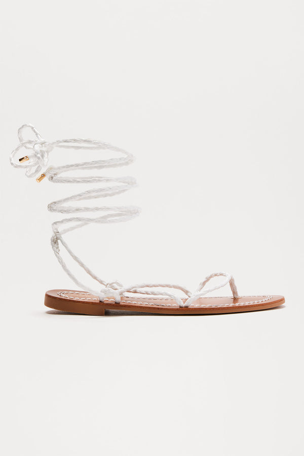 Fashion Nova Clarissa Wrap Up Flat Sandals - White