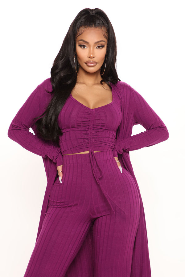 Fashion Nova Come Get It 3 Piece Pant Set - Plum