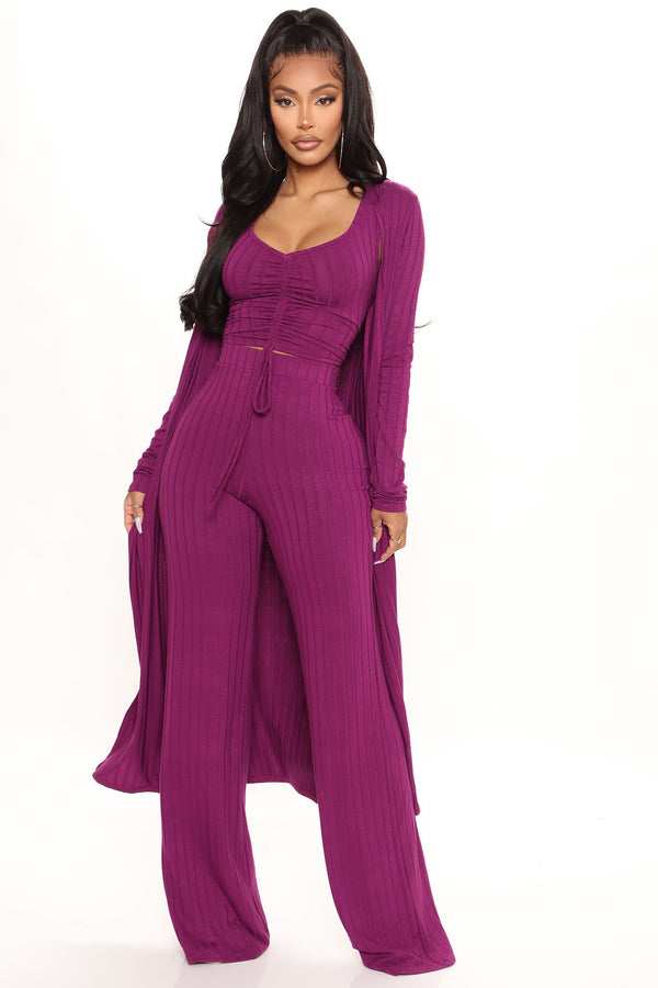 Fashion Nova Come Get It 3 Piece Pant Set - Plum