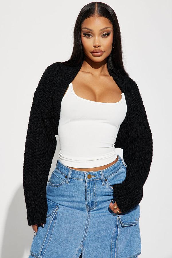 Fashion Nova Cool Girl Mood Bolero Sweater - Black