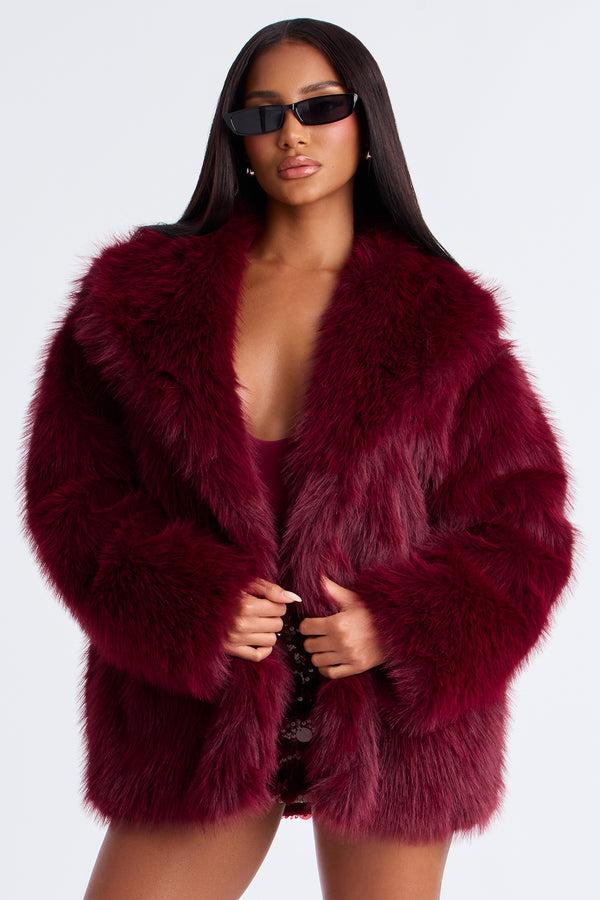 Fashion Nova Couture Dreams Faux Fur Coat - Burgundy