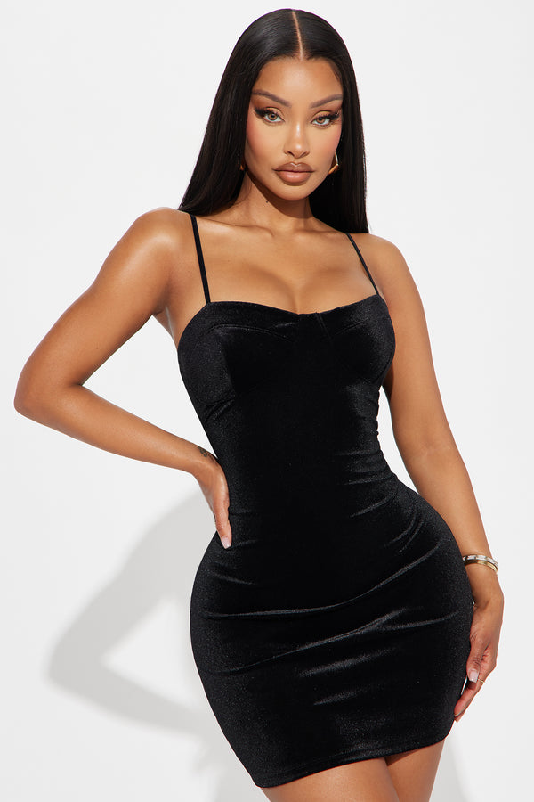 Fashion Nova Crush On You Velvet Mini Dress - Black
