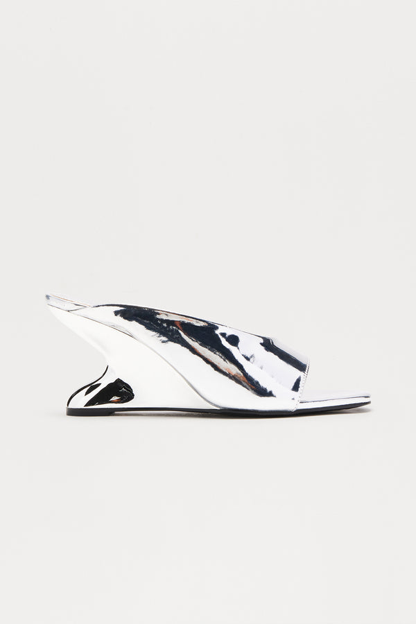 Fashion Nova Curve Faux Patent Wedges - Silver