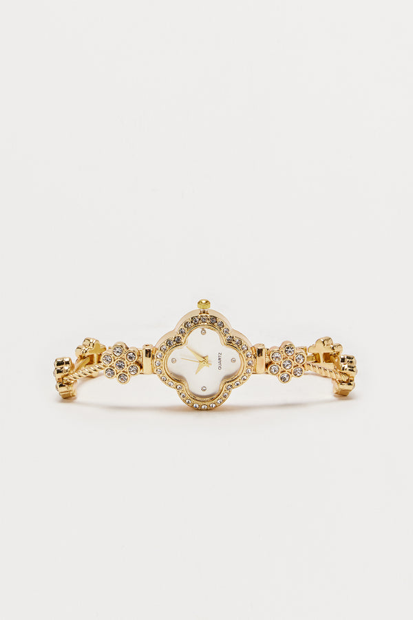 Fashion Nova Dainty Flora Watch - Gold