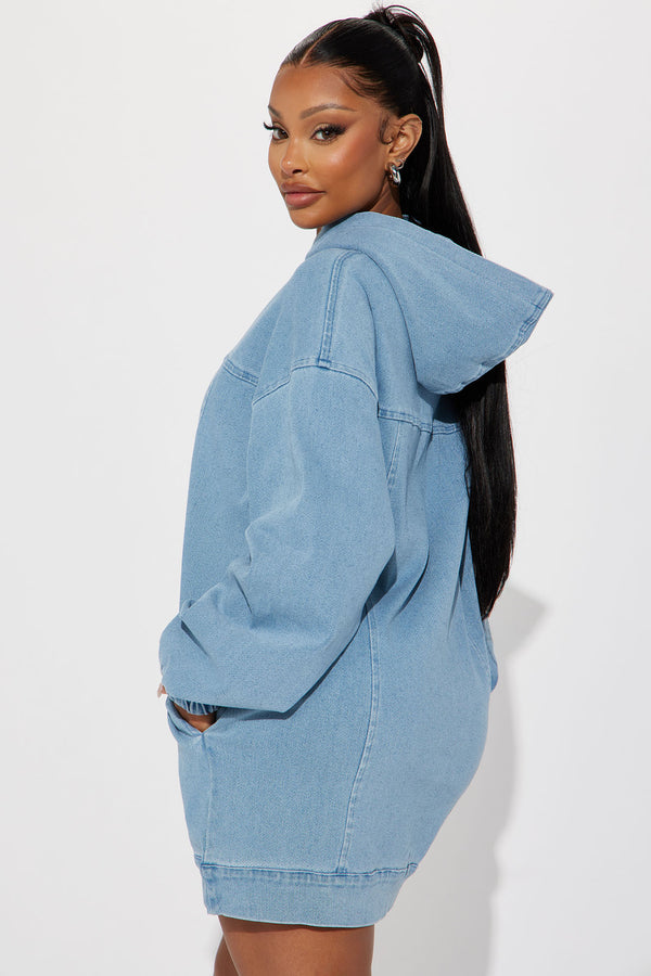 Fashion Nova Dani Denim Sweatshirt Mini Dress - Blue