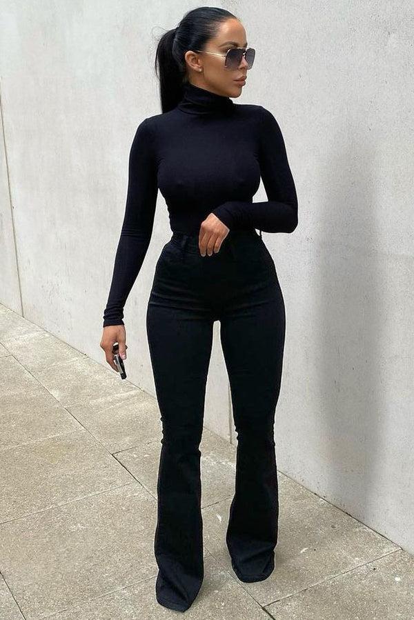Fashion Nova Deep In My Soul Flare Jeans - Black