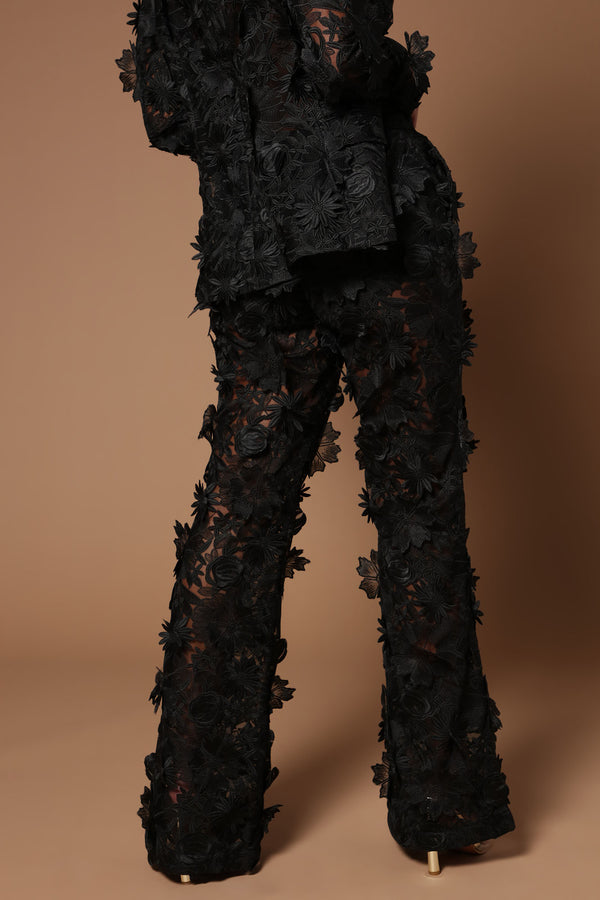 Fashion Nova Denise Embroidered Pants - Black