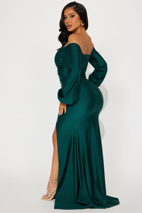 Fashion Nova Denise Off Shoulder Maxi Dress - Hunter