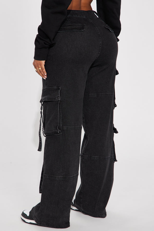 Fashion Nova Desi Mineral Wash Cargo Pant - Black
