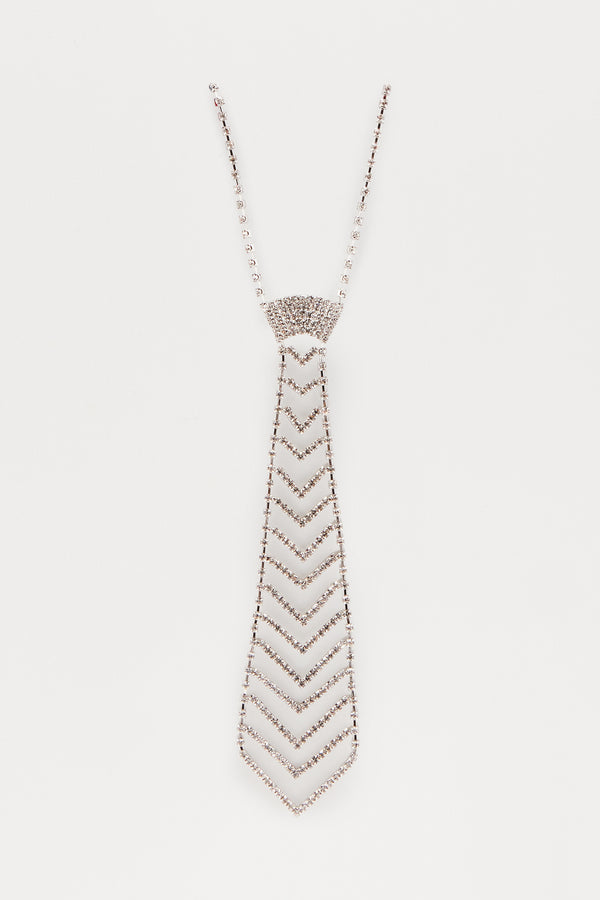 Fashion Nova Diamond Drape Tie Necklace - Silver