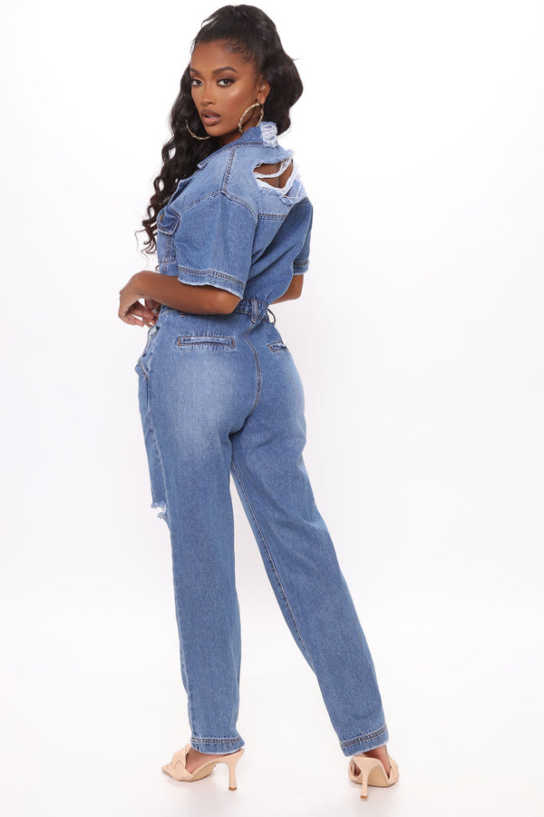 Fashion Nova Downtown Vibes Jumpsuit - Denim