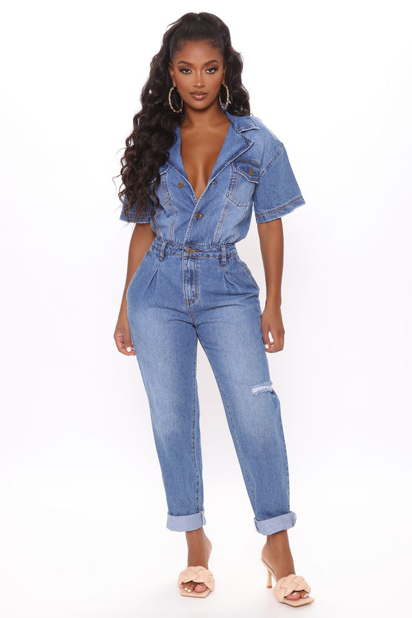Fashion Nova Downtown Vibes Jumpsuit - Denim