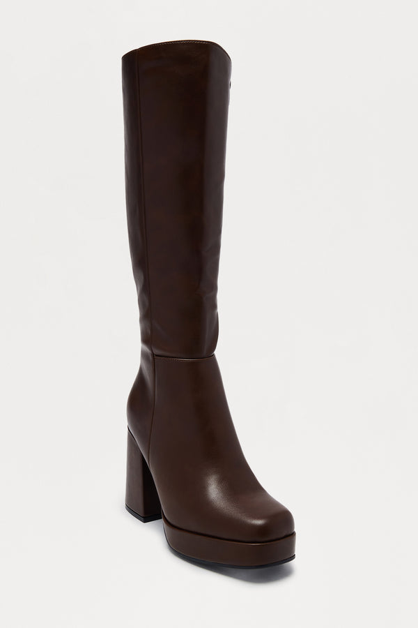 Fashion Nova Draven Platform Knee High Boots - Brown