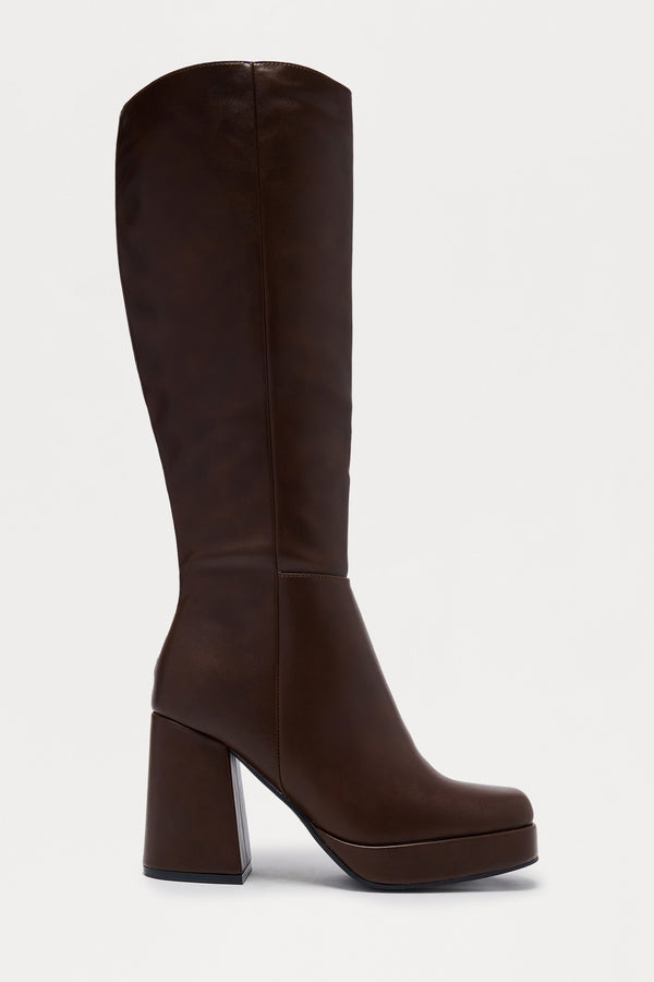 Fashion Nova Draven Platform Knee High Boots - Brown