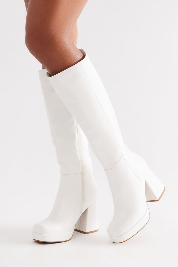 Fashion Nova Draven Platform Knee High Boots - White