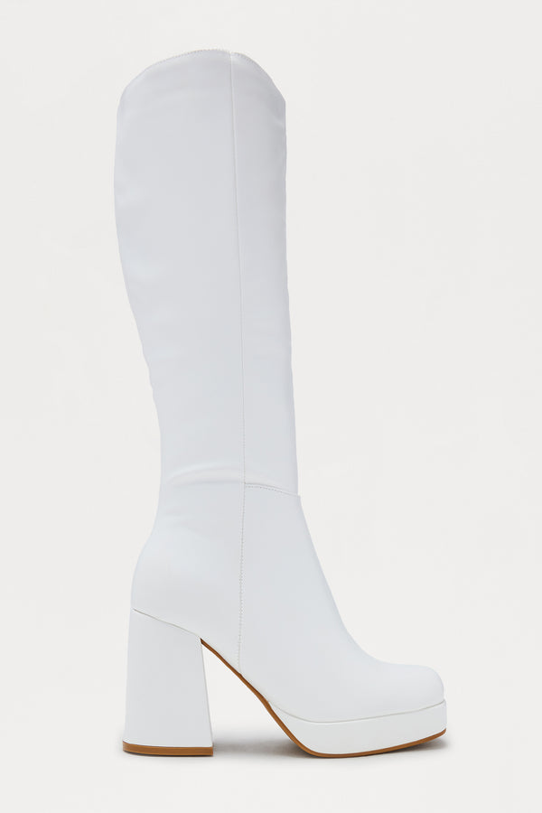 Fashion Nova Draven Platform Knee High Boots - White