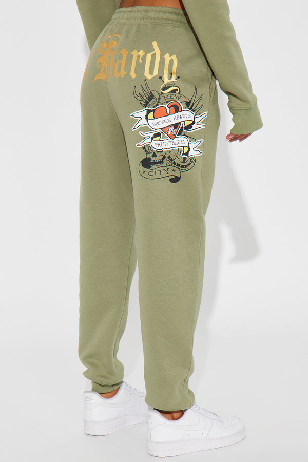 Fashion Nova Ed Hardy Broken Hearts Jogger - Sage