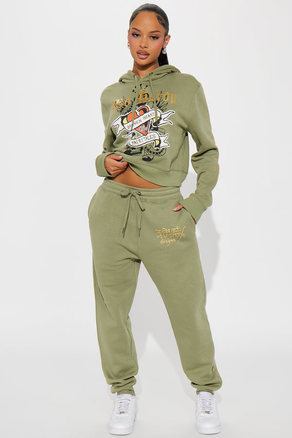 Fashion Nova Ed Hardy Broken Hearts Jogger - Sage