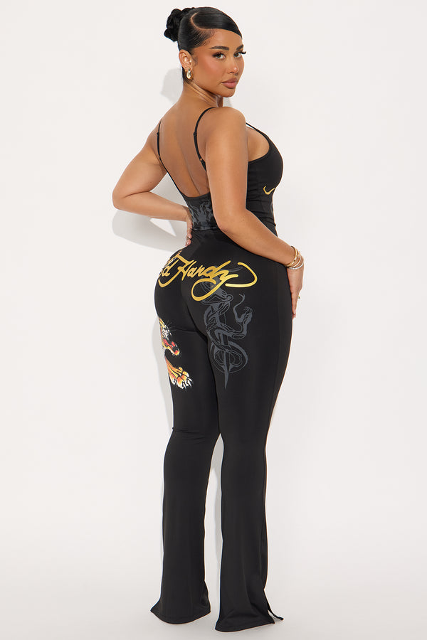 Fashion Nova Ed Hardy Tiger Jumpsuit - Black