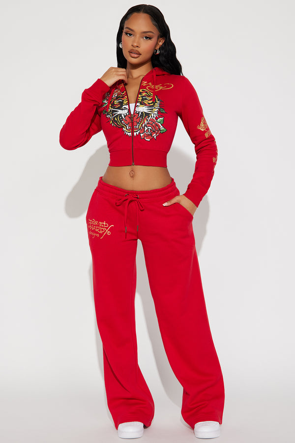 Fashion Nova Ed Hardy Tiger Pant Set - Red