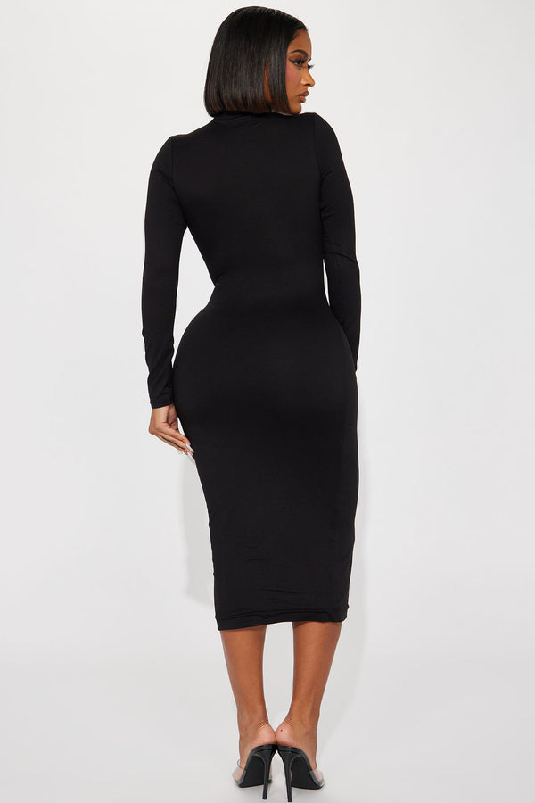 Fashion Nova Efina Double Lined Midi Dress - Black