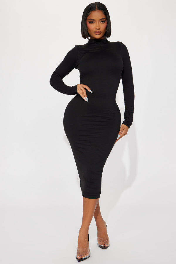 Fashion Nova Efina Double Lined Midi Dress - Black