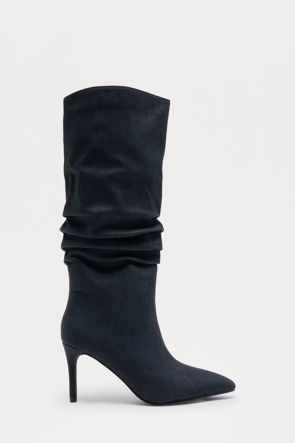 Fashion Nova Emaretta Ruched Knee High Boots - Black