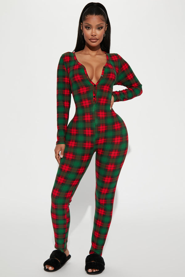 Fashion Nova Fa La La PJ Jumpsuit Onesie - Red/combo