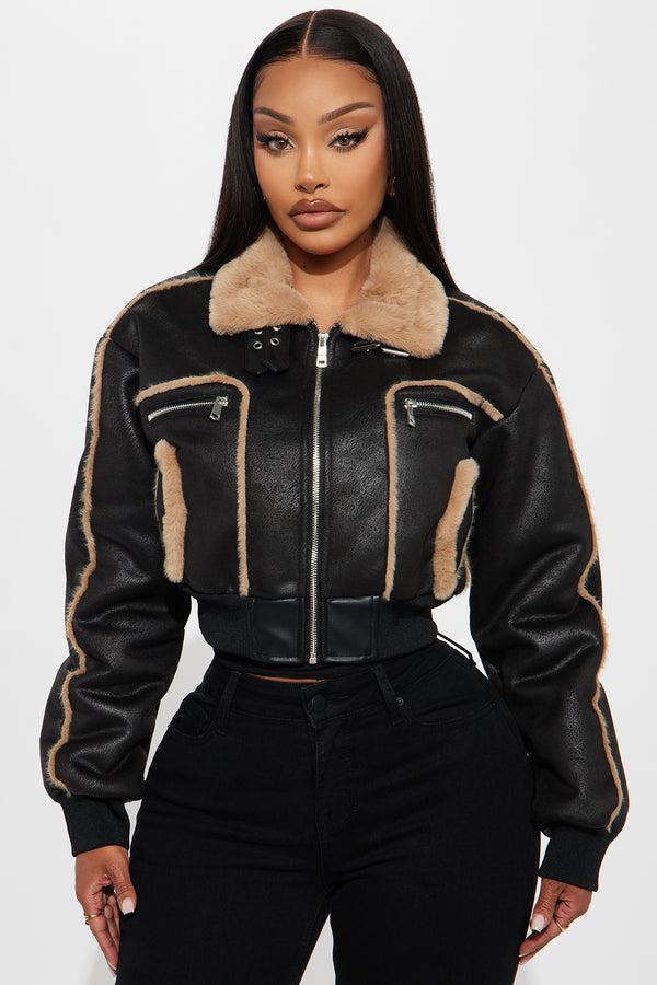 Fashion Nova Fair Games Cropped Jacket - Khaki/combo